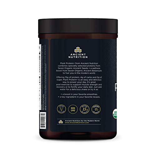 Ancient Nutrition Plant Based Protein Powder, Plant Protein+, Chocolate, Organic Vegan Superfoods Supplement, 15g Protein Per Serving, Gluten Free, Paleo Friendly 12 Serving