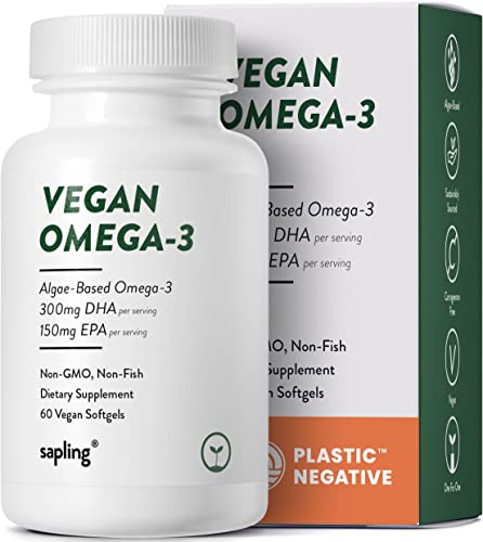 Vegan Omega 3 Supplement - Plant Based DHA & EPA Fatty Acids - Carrageenan Free, Alternative to Fish Oil, Supports Heart, Brain, Joint Health - Sustainably Sourced Algae, Fish Oil Free