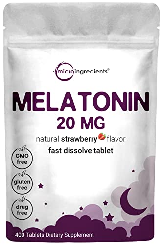 Micro Ingredients Melatonin 20mg Tablets, 400 Counts, Fast Dissolve | No Drug, Vegetarian Friendly, Non-GMO & No Gluten