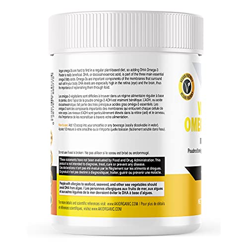AKI Natural Omega 3 DHA Micro Algae Powder Supplements - Plant-Based Keto Vitamin for Brain Health, Immune Health & Inflammation - Alternative to Fish or Krill Oil | Vegan & GMO-Free