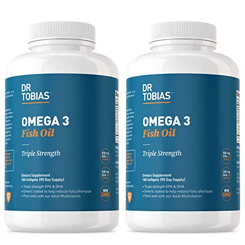Dr. Tobias Omega 3 Fish Oil, 800 mg EPA 600 mg DHA Omega 3 Supplement for Heart, Brain & Immune Support, Absorbable Triple Strength Fish Oil Supplements - 2000 mg Per Serving, 180 Servings