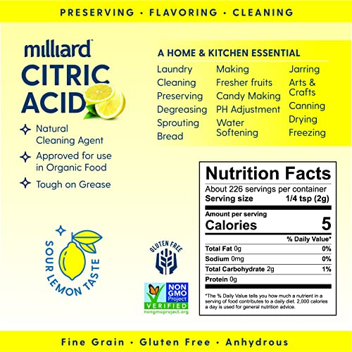 Milliard Citric Acid 10 Pound - 100% Pure Food Grade Non-GMO Project Verified (10 Pound)