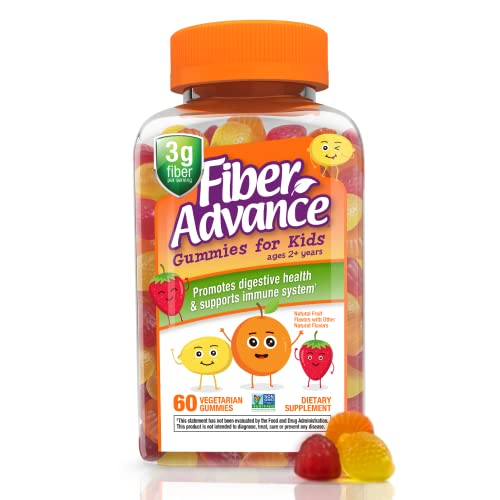 Fiber Advance Gummies for Kids | 100% Plant Based Fiber Supplements for Kids Digestive Health | Prebiotic Fiber Gummies | Vitamins for Kids | Gluten Free, Vegetarian, & Non-GMO, 60 Count