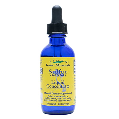 Eidon Ionic Minerals Liquid Sulfur Concentrate - Ionic Sulfur Drops, Supports Healthy Joints, Smooth Skin, & Glossy Hair, All-Natural, Vegan, Gluten-Free, No Preservatives or Additives - 2 Oz Bottle