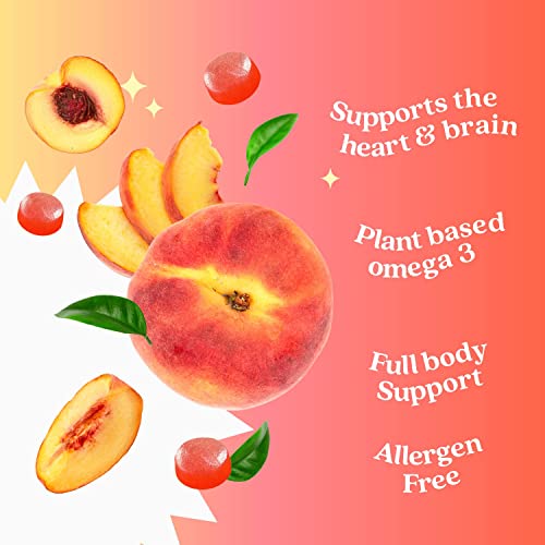 BeLive Organic Omega 3 Gummies - Omega 3 6 9 7 DHA & EPA from Flaxseed Oil & Sea Buckthorn Fruit Oil, Vegan Omega 3 for Kids & Adults, Full Body, Brain & Eye Support, Sugar Free – Peach | 5-Pack