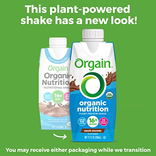 Orgain Organic Nutritional Vegan Protein Shake, Smooth Chocolate - 16g Plant Based Protein, Meal Replacement, 22 Vitamins & Minerals, Gluten & Soy Free, 11 Fl Oz (Pack of 12) (Packaging May Vary)