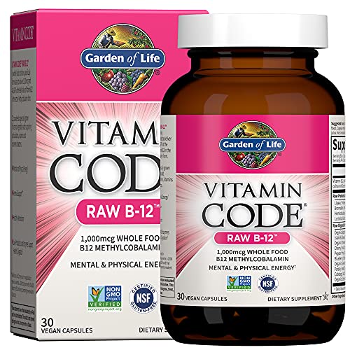 Garden of Life B12 - Vitamin Code Raw B-12 - 30 Capsules, 1,000mcg Whole Food B12 Methylcobalamin for Energy, Vegan Methylcobalamin B12 Vitamin plus Probiotics & Enzymes, Gluten Free Supplements