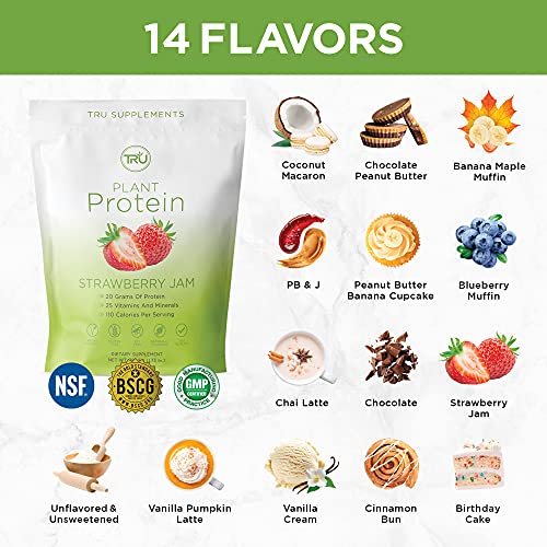 TRU Plant Based Protein Powder, BCAA, EAA, 20g Vegan Protein, 100 Calories, 27 Vitamins, No Artificial Sweeteners 25 Servings (Unflavored & Unsweetened)