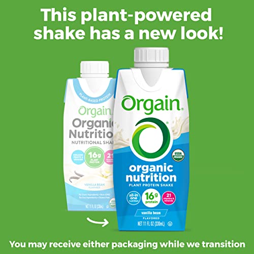 Orgain Organic Nutritional Vegan Protein Shake, Vanilla Bean - 16g Plant Based Protein, Meal Replacement, 21 Vitamins & Minerals, Gluten & Soy Free, 11 Fl Oz (Pack of 4) (Packaging May Vary)