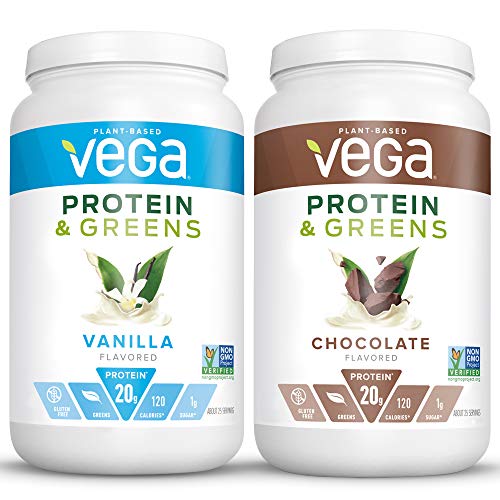 Vega Protein & Greens Bundle, Chocolate + Vanilla (25 Servings Each) - Plant Based Protein Powder, Keto-Friendly, Gluten Free, Non Dairy, Vegan, Non Soy, Non GMO, Lactose Free