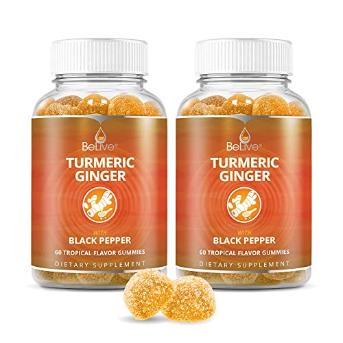 BeLive Turmeric Curcumin with Black Pepper & Ginger - Turmeric and Ginger Supplement for Immune Support, Healthy Skin, and Joint Health - Tropical Flavor | 2-Pack