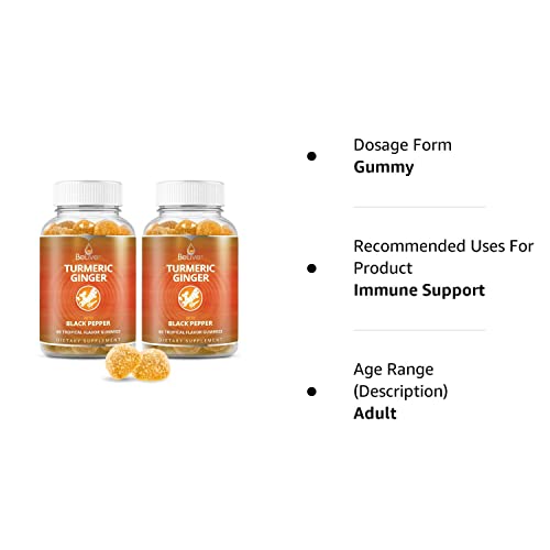 BeLive Turmeric Curcumin with Black Pepper & Ginger - Turmeric and Ginger Supplement for Immune Support, Healthy Skin, and Joint Health - Tropical Flavor | 2-Pack