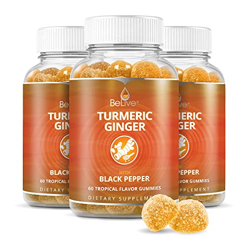 BeLive Turmeric Curcumin with Black Pepper & Ginger - Turmeric and Ginger Supplement for Immune Support, Healthy Skin, and Vegan Joint Supplement - Tropical Flavor | 3-Pack