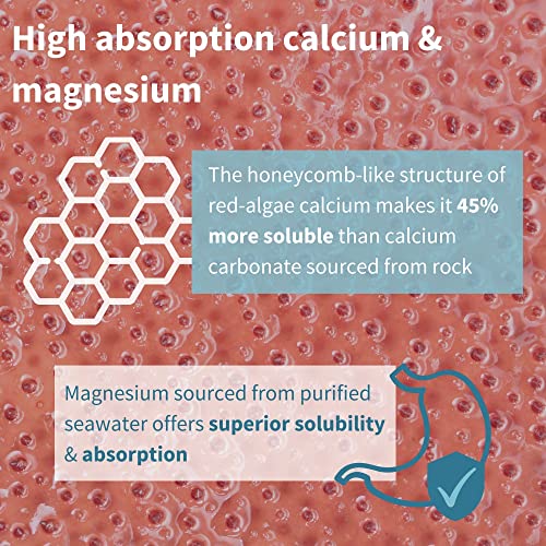High Absorption Plant Based Algae Calcium & Magnesium Supplement, K2 & D3, Non-GMO Red Algae Mineral Complex for Bone & Teeth Support, with Boron, Vegan, by Igennus