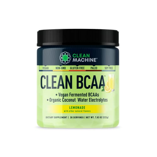 Clean BCAA - 2:1:1 Food Sourced Vegan BCAAs Powder & Coconut Water Electrolytes Recovery & Amino Energy Supplement - Award Winning Vegan Amino Acid Supplement - Lemonade - 222g