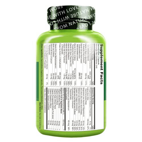 NATURELO One Daily Multivitamin for Men - with Vitamins & Minerals + Organic Whole Foods - Supplement to Boost Energy, General Health - Non-GMO - 240 Capsules - 8 Month Supply