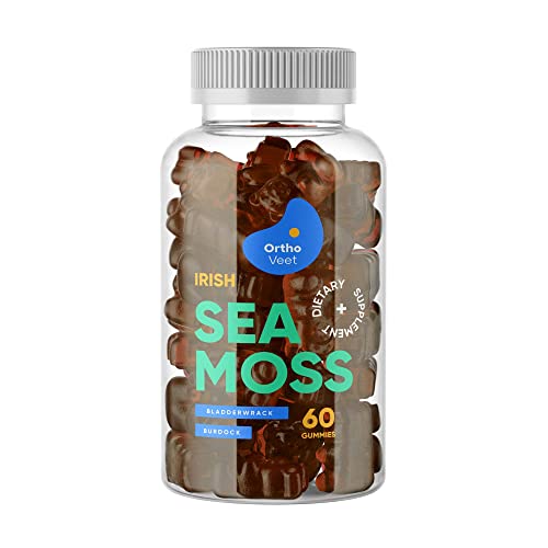 ORTHOVEET Irish Sea Moss Gummies for Adults & Kids, Blended with Organic Burdock Root and Bladderwrack, Thyroid Support Supplement - Detox & Gut Cleanse, Vegan, Non - GMO, 60 Gummies