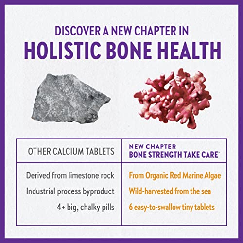 New Chapter Calcium Supplement - Bone Strength Tiny Tabs Organic Red Marine Algae Calcium - with Vitamin D3+K2 + Magnesium, 70+ Trace Minerals for Bone Health, Gluten Free, Easy to Swallow - 120 ct