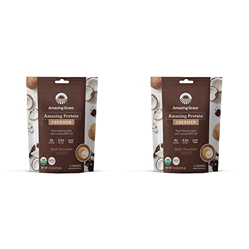 Amazing Grass Amazing Protein Creamer, Plant-Based Protein with Coconut MCT Oil, Dark Chocolate, 12 Servings (Pack of 2)
