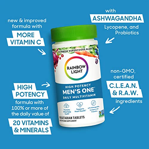 Rainbow Light Multivitamin for Men, Vitamin C, D & Zinc, Probiotics, Men's One Multivitamin Provides High Potency Immune Support, Non-GMO, Vegetarian, 30 Tablets