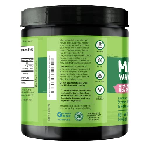 NATURELO Whole Food Magnesium Powder - Supports Stress Relief, Relaxation, Raspberry Lemon Flavor - 85 Servings | 15 oz