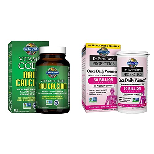 Garden of Life Raw Calcium Supplement, 120 Capsules & Dr. Formulated Probiotics for Women & Prebiotics, 30 Capsules