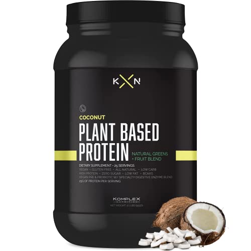 KompleX Nutrition Plant Based Protein Powder (25 Servings) - Coconut Flavored Natural, Vegan, Zero Sugar, Low Fat, Non GMO Dietary Supplement Made from 29 Natural Greens & Fruits