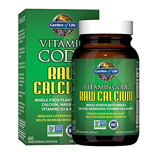 Garden of Life Raw Calcium Supplement for Women and Men - Vitamin Code Made from Whole Foods with Magnesium, K2, Vitamin D3 and Vitamin C Plus Probiotics for Digestion, 60 Capsules