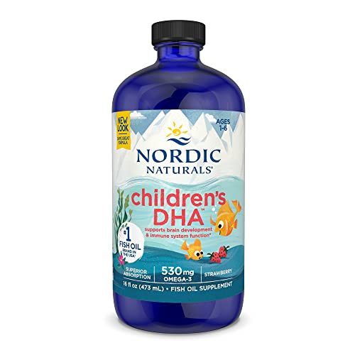 Nordic Naturals Children’s DHA, Strawberry - 16 oz for Kids - 530 mg Omega-3 with EPA & DHA - Brain Development & Function - Non-GMO - 192 Servings