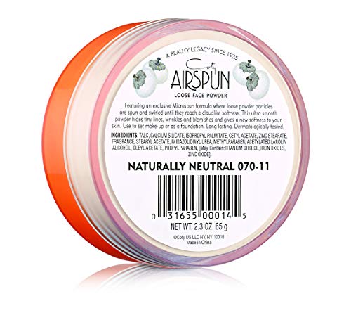 Coty AIRSPUN Face Powder, Naturally Neutral, 2.3 Oz, Natural Tone Loose Face Powder, for Setting Makeup or Foundation, Lightweight, Long Lasting, Pack of 1