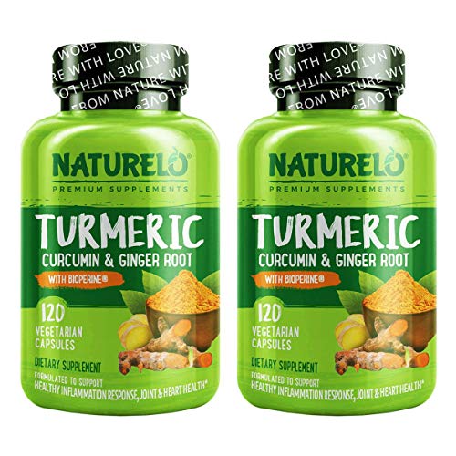 NATURELO Organic Turmeric Curcumin - BioPerine for Better Absorption - Curcuminoids, Black Pepper, Ginger Powder - Natural Relief for Stiff, Sore Joints - 240 Vegan Capsules