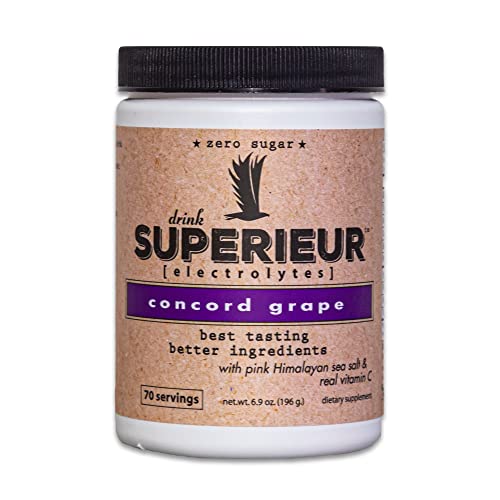 Superieur Electrolytes – Plant Based Electrolyte Supplement w/Sea Minerals for Hydration & Recovery–Keto Friendly, Non-GMO, Zero Sugar, Vegan Healthy Sports Drink Powder – Concord Grape (70 Servings)