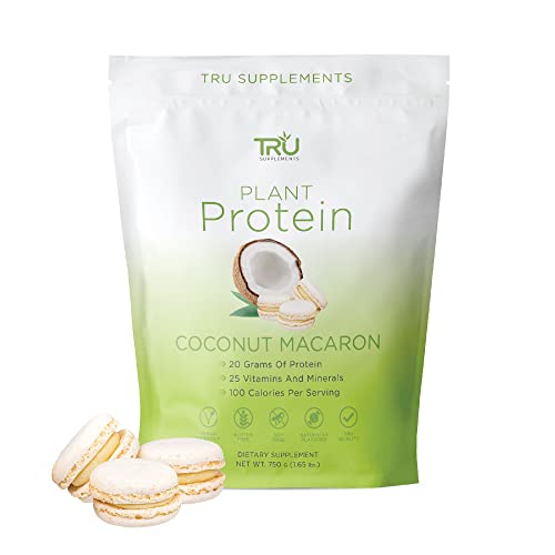 TRU Plant Based Protein Powder, BCAA, EAA, 20g Vegan Protein, 100 Calories, 27 Vitamins, No Artificial Sweeteners 25 Servings (Coconut Macaron)