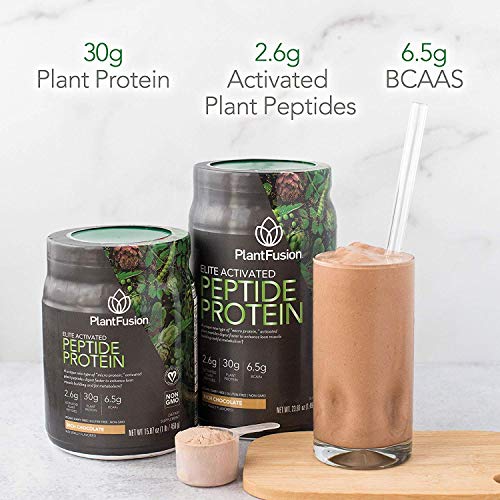 PlantFusion Elite Activated Peptide Sport Vegan Protein Powder - 30g Premium Plant Based Protein, 6.5g BCAAs - Keto, Gluten Free, Soy Free, Non-Dairy, No Sugar, Non-GMO - Rich Chocolate 1 lb