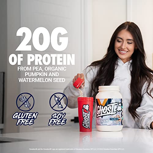 GHOST Vegan Protein Powder, Cinnabon - 2lb, 20g of Protein - Plant-Based Pea & Organic Pumpkin Protein - ­Post Workout & Nutrition Shakes, Smoothies, & Baking - Soy & Gluten-Free