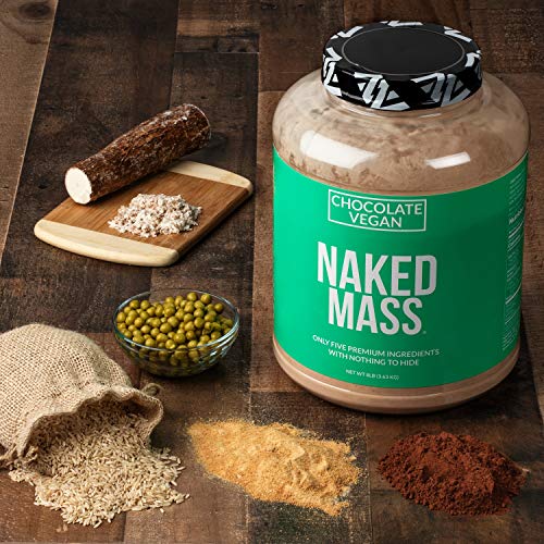 Naked Mass - Chocolate Vegan Weight Gainer - 8lb Bulk, GMO Free, Gluten Free, Soy Free & Dairy Free. No Artificial Ingredients – 1,280 Calories – 11 Servings