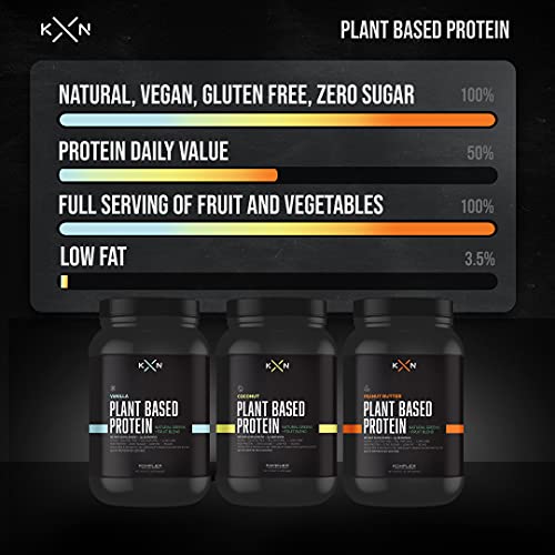KompleX Nutrition Plant Based Protein Powder (25 Servings) - Vanilla Flavored Natural, Vegan, Zero Sugar, Low Fat, Non GMO Dietary Supplement Made from 29 Natural Greens & Fruits