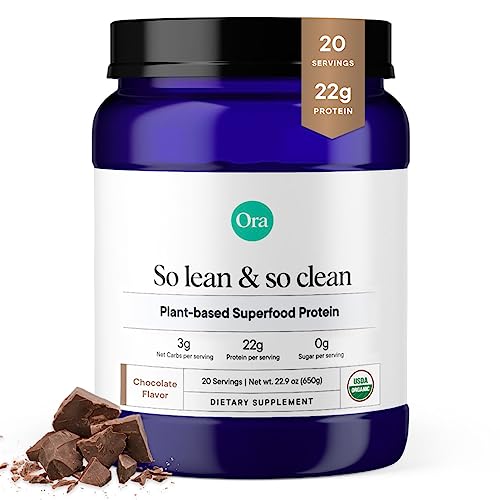 Ora Organic Vegan Protein Powder - 22g Plant Based Protein for Women and Men | Keto Friendly, Paleo, Dairy-Free, Gluten-Free, Soy-Free - Chocolate Flavor, 20 Servings