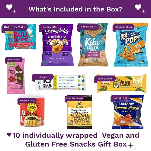 Vegan and Gluten Free Snacks Gift Box- Variety of Vegan Snacks: Vegan Candy, Chips, Protein Bars, and Vegan Cookies, Great Gluten Free and Vegan