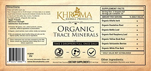 Organic Trace Minerals - by Khroma Herbs - 2 oz Liquid Plant-Based Trace Mineral Blend - Designed for Maximum Absorption - 30 Servings