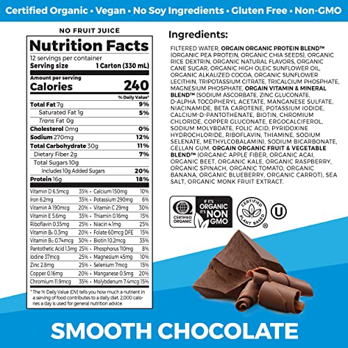 Orgain Organic Nutritional Vegan Protein Shake, Creamy Chocolate Fudge - 16g Plant Based Protein, Meal Replacement, 21 Vitamins & Minerals, Gluten & Soy Free, 11 Fl Oz (Pack of 12)(Packaging May Vary)