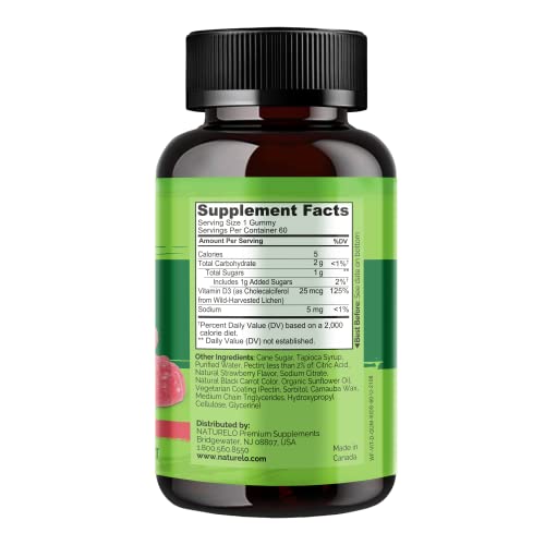 NATURELO Vitamin D - 5000 IU - Plant Based from Lichen - Natural D3 Supplement for Immune System, Bone Support, Joint Health - High Potency - Vegan - Non-GMO - Gluten Free