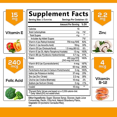 Multivitamin Gummies for Women & Men, Nature's Daily Gummy Multivitamins for Adults with Vitamins A, C, E, B6, B12, and Minerals - Natural Multi Vitamin Supplement, Non-GMO Berry Flavor - 120 Gummies