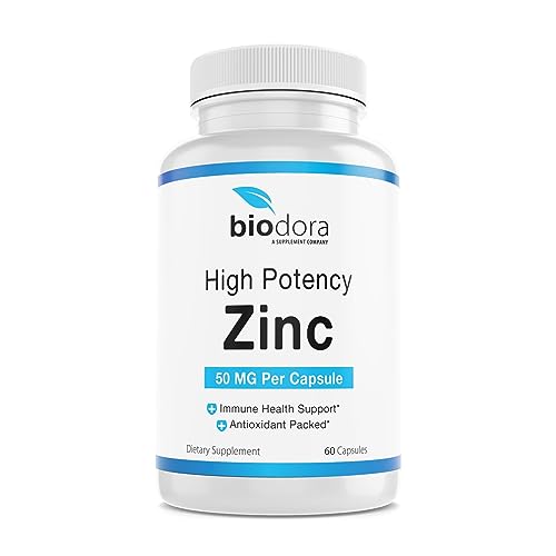 Adora Organics Zinc High Potency, No GMO, Vitamins for Good Skin, Immune Support Supplement & Antioxidant, Vegan, 50mg Per Servings, 60 Capsules, Unflavoured