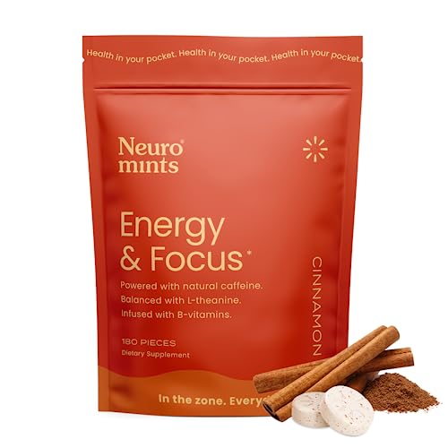 Neuro Mints | Nootropic Energy Caffeine Mints | 40mg Caffeine + 60mg L-theanine + B Vitamins for Energy and Focus | Sugar Free + Vegan + Keto | Caffeine Supplement Cinnamon Flavor (180 Mints Bulk Bag)