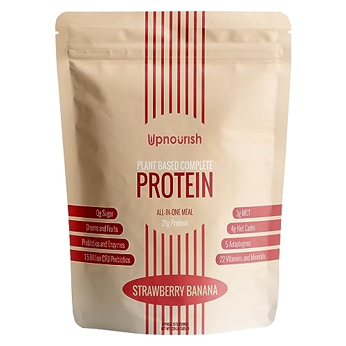 Plant Based Protein Shake Strawberry Banana - Lactose & Dairy Free Protein Powder, Vegan Meal Replacement Shake with Fava, Mung, Rice & Pea Protein, Low Carb, Keto, Sugar & Gluten Free, 15 Servings