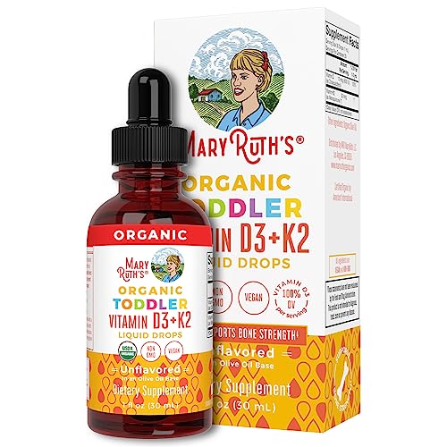 MaryRuth Organics Vitamin D3, K2, Drop, Liquid Supplement for Toddlers, Kids for Calcium Absorption Strong Bones, Vegan, Non-GMO, Gluten Free, 1 Fl Oz, Pack of 1