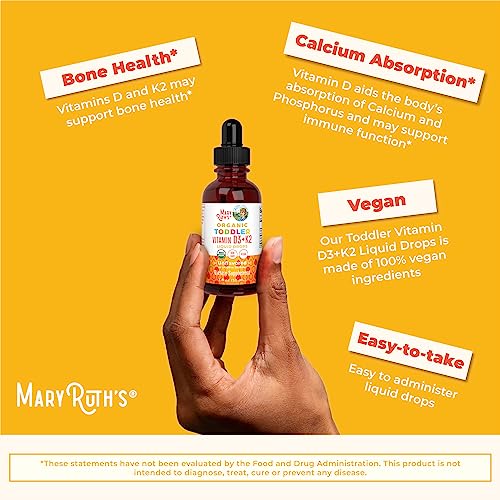 MaryRuth Organics Vitamin D3, K2, Drop, Liquid Supplement for Toddlers, Kids for Calcium Absorption Strong Bones, Vegan, Non-GMO, Gluten Free, 1 Fl Oz, Pack of 1