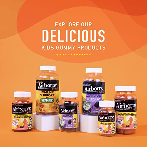 Airborne KIDS Elderberry + Zinc & Vitamin C Gummies, Kids Immune Support with Powerful Antioxidants Vit D & E - 50 gummies, Elderberry Flavor