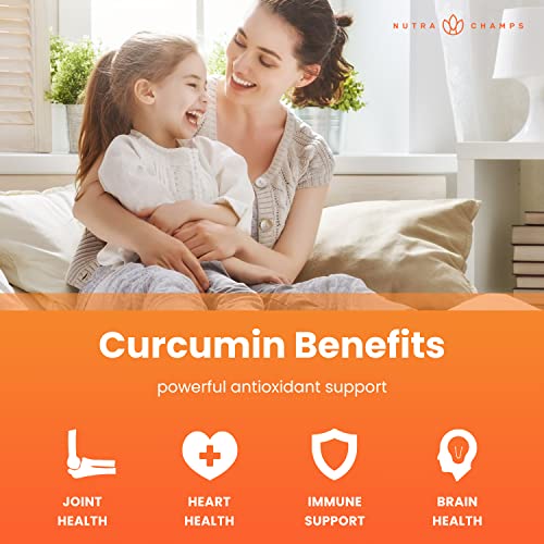 Turmeric Gummies for Adults & Kids with Ginger & Black Pepper Extract | 95% Curcuminoids | Vegan Natural Curcumin Joint Support Supplement | Tumeric Gummy Supplements
